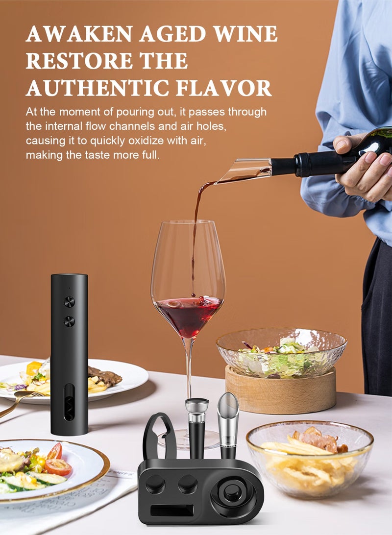 HomarKet Electric Wine Opener SetUSB Rechargeable Bottle Opener and Wine Decanter&Wine Aerator and PourerWine StopperFoil Cutter 4-in-1 Gift Set for Wine Lovers Home Kitchen Party Wedding Bar - Image 5